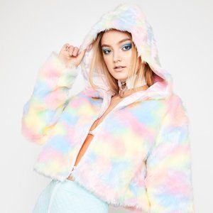 Dolls Kill Pastel Faux Fur Hooded Jacket